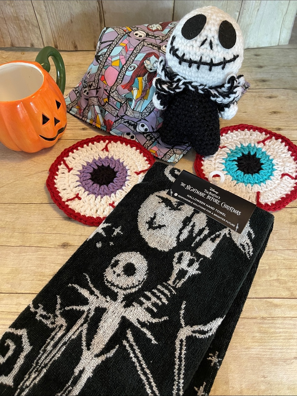 Bundle of 5 Jack Skellington & Micro Bowl Cozy, 2 Coasters, & 1 Halloween Towel